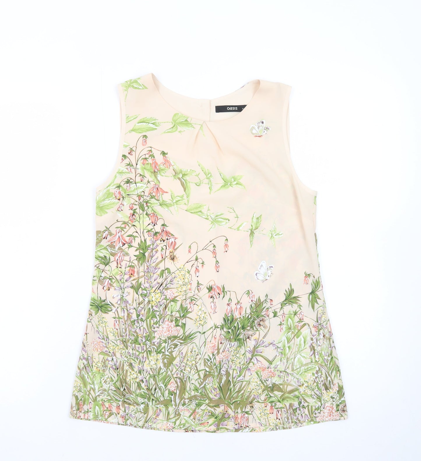 Oasis Women’s Beige Floral Sleeveless Tunic Blouse Size 8