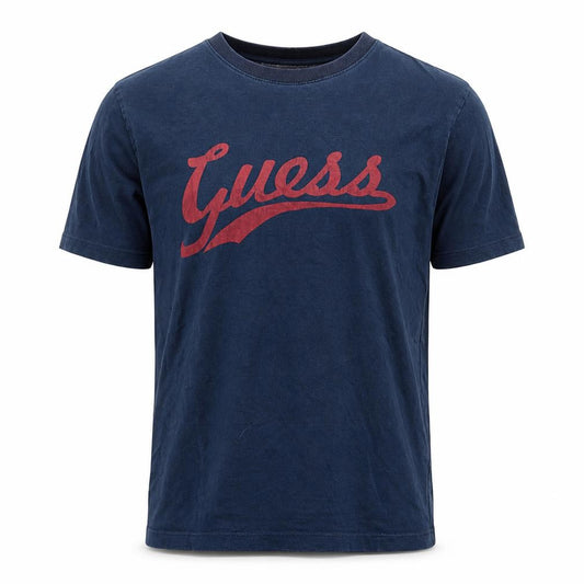 Guess Men’s Blue Logo Crew Neck Cotton T-Shirt Size L Vintage