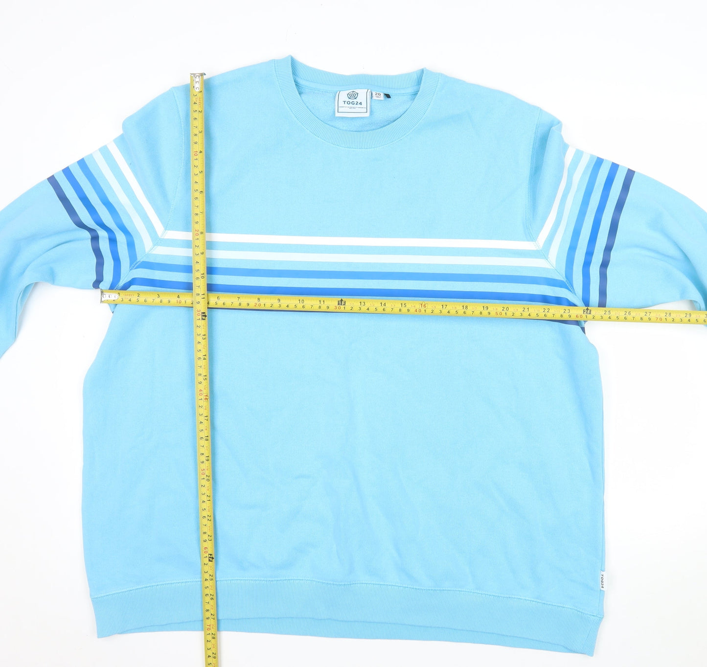 TOG24 Women Blue Striped Pullover Sweatshirt Size 20 Cotton Blend
