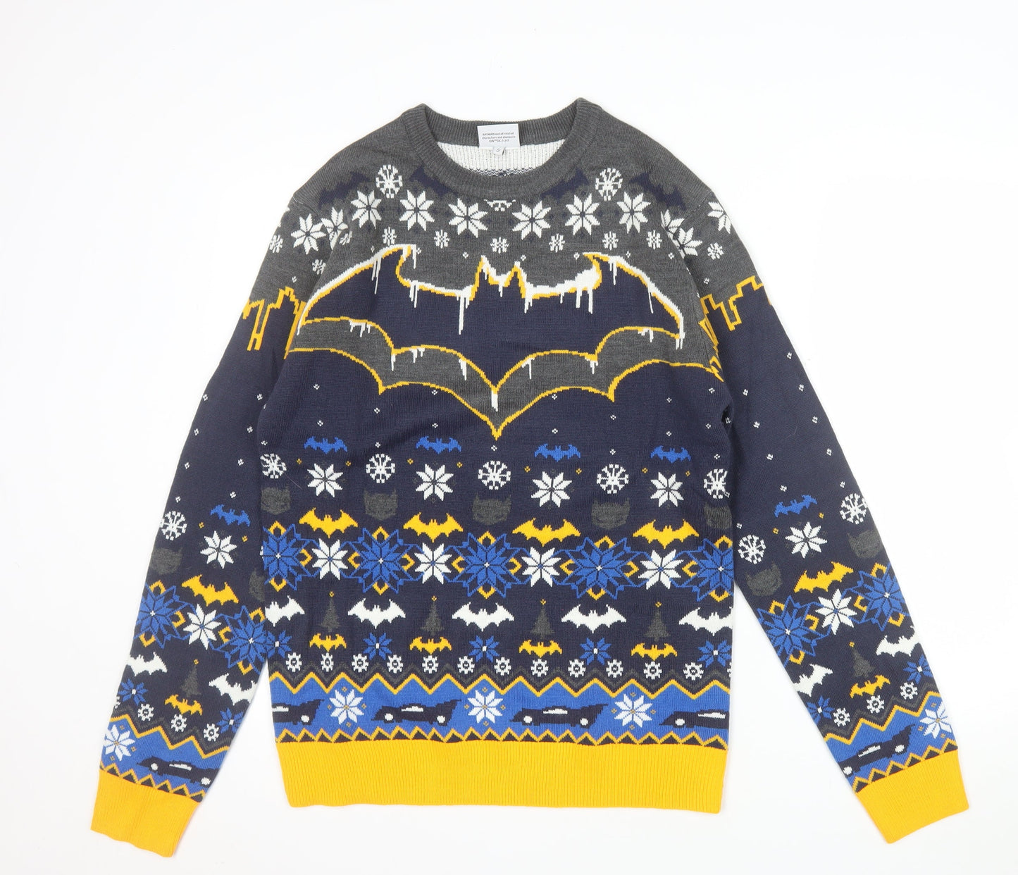 Batman Mens Blue Christmas Pullover Jumper Size S Crew Neck Acrylic