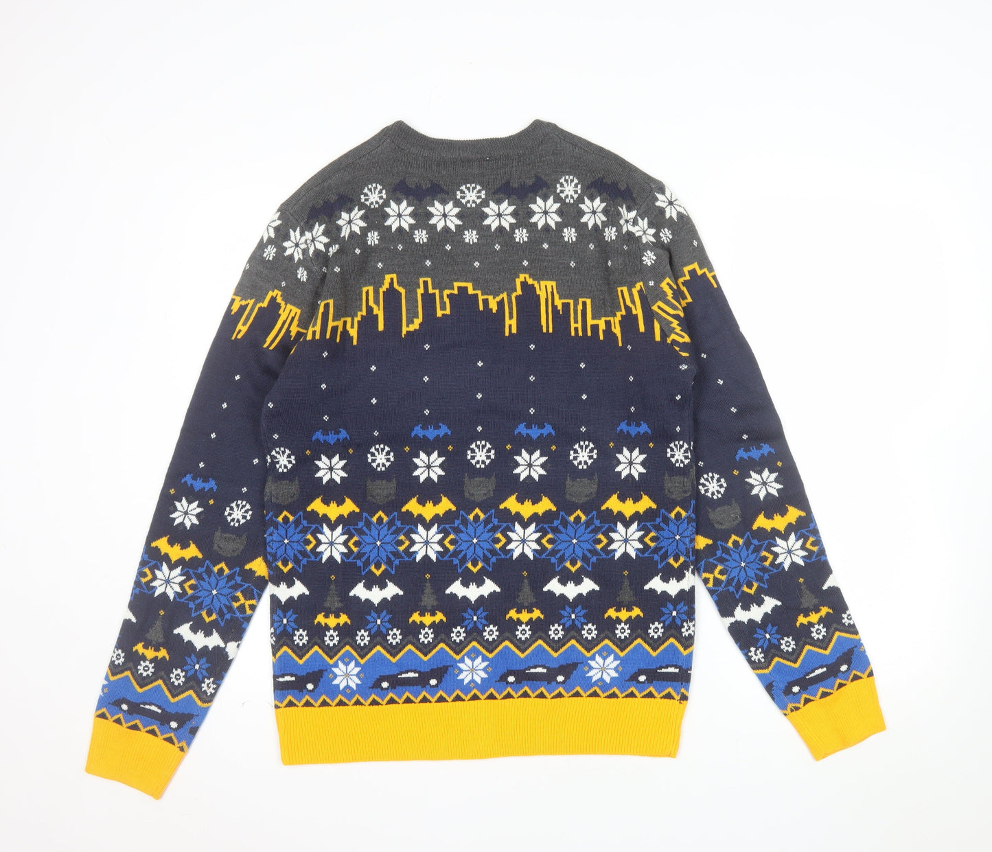 Batman Mens Blue Christmas Pullover Jumper Size S Crew Neck Acrylic