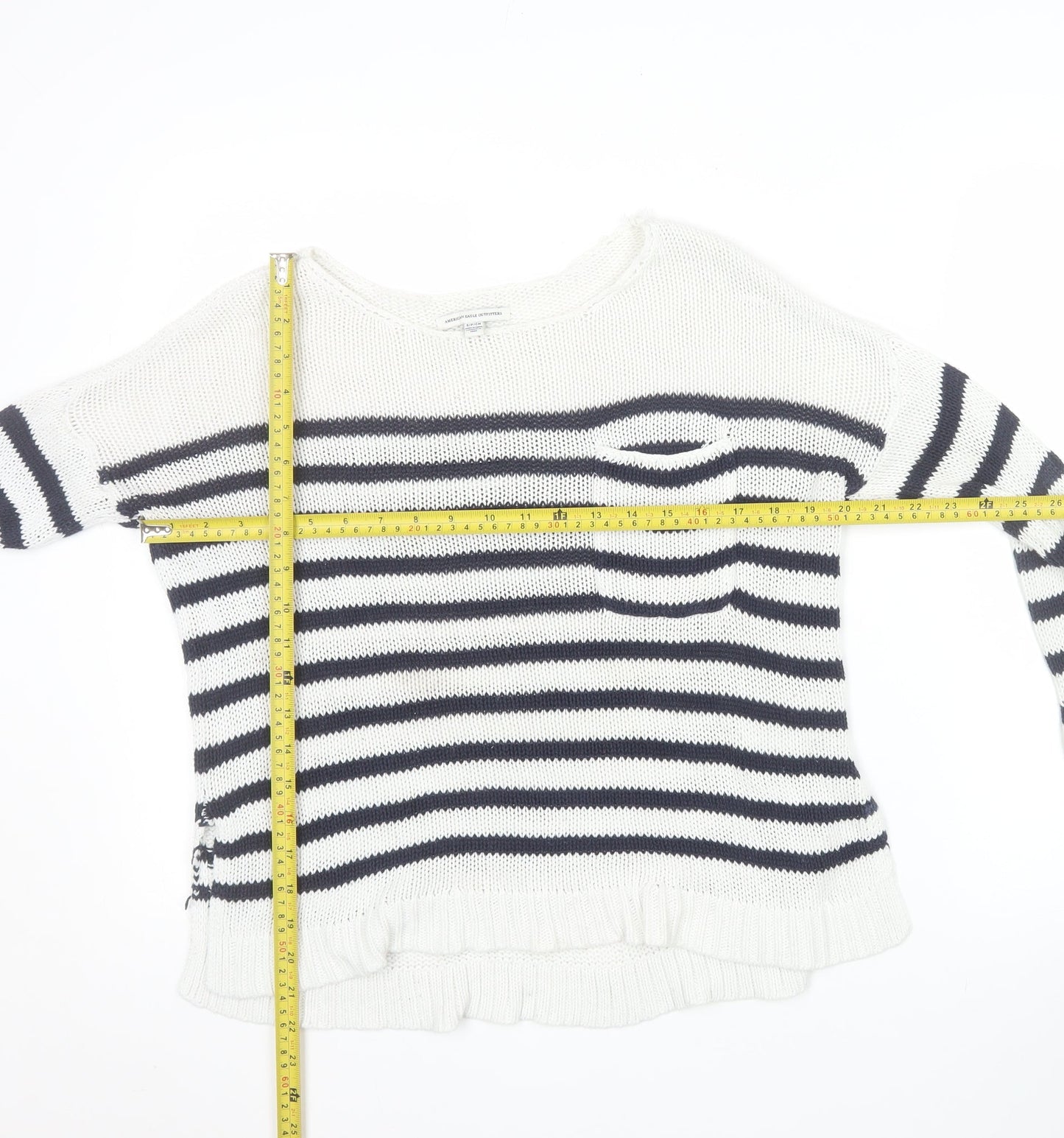 American Eagle Outfitters Women's White Striped Cotton Pullover Jumper Size S