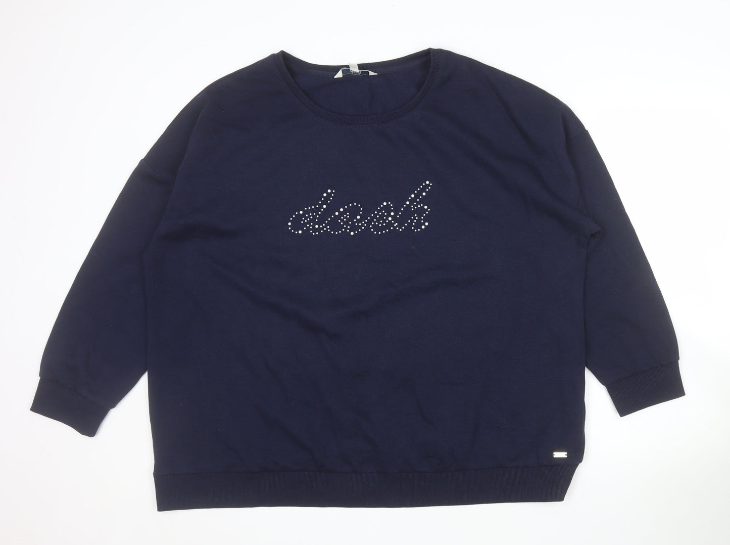 Dash Women Navy Blue Rhinestone Logo Pullover Sweatshirt Size 22