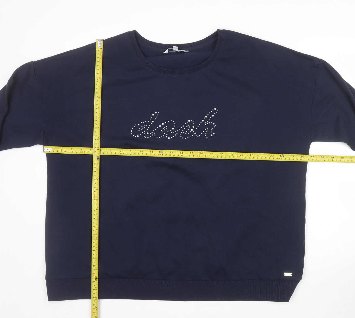 Dash Women Navy Blue Rhinestone Logo Pullover Sweatshirt Size 22