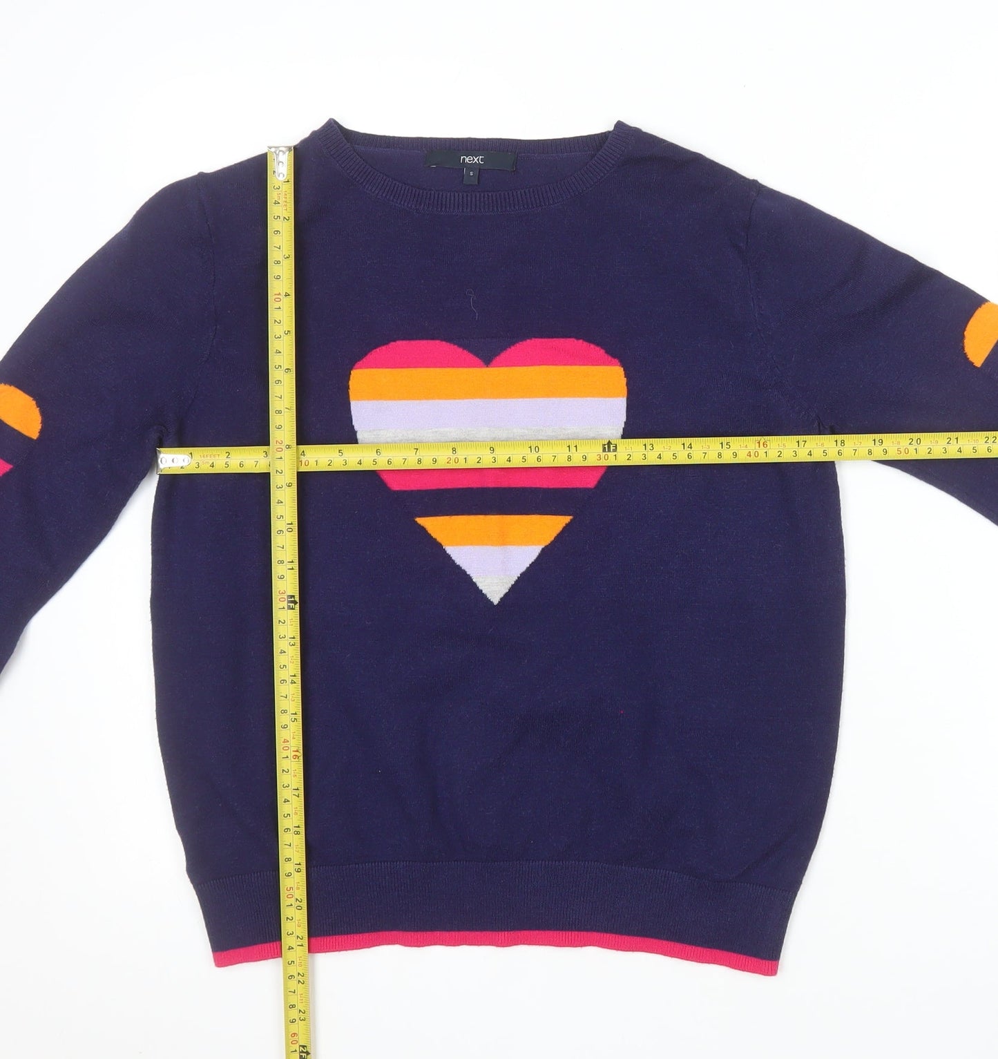 Next Womens Blue Heart Stripe Crew Neck Knit Jumper Size S