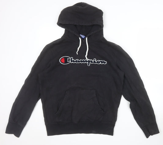 Champion Men's Black Pullover Hoodie Medium Cotton Logo Fleece