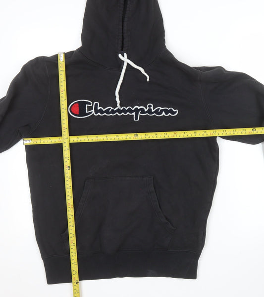 Champion Men's Black Pullover Hoodie Medium Cotton Logo Fleece