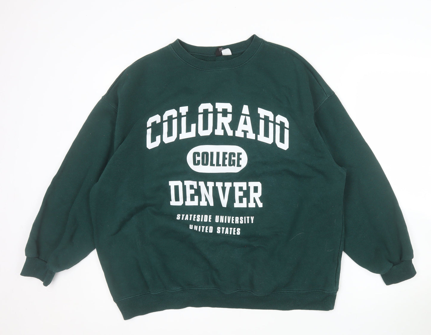 H&M Divided Men's Green College Logo Pullover Sweatshirt L