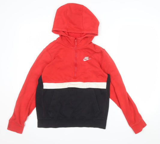 Nike Boys Red Black Colourblock Half Zip Hoodie Size 158cm Standard Fit