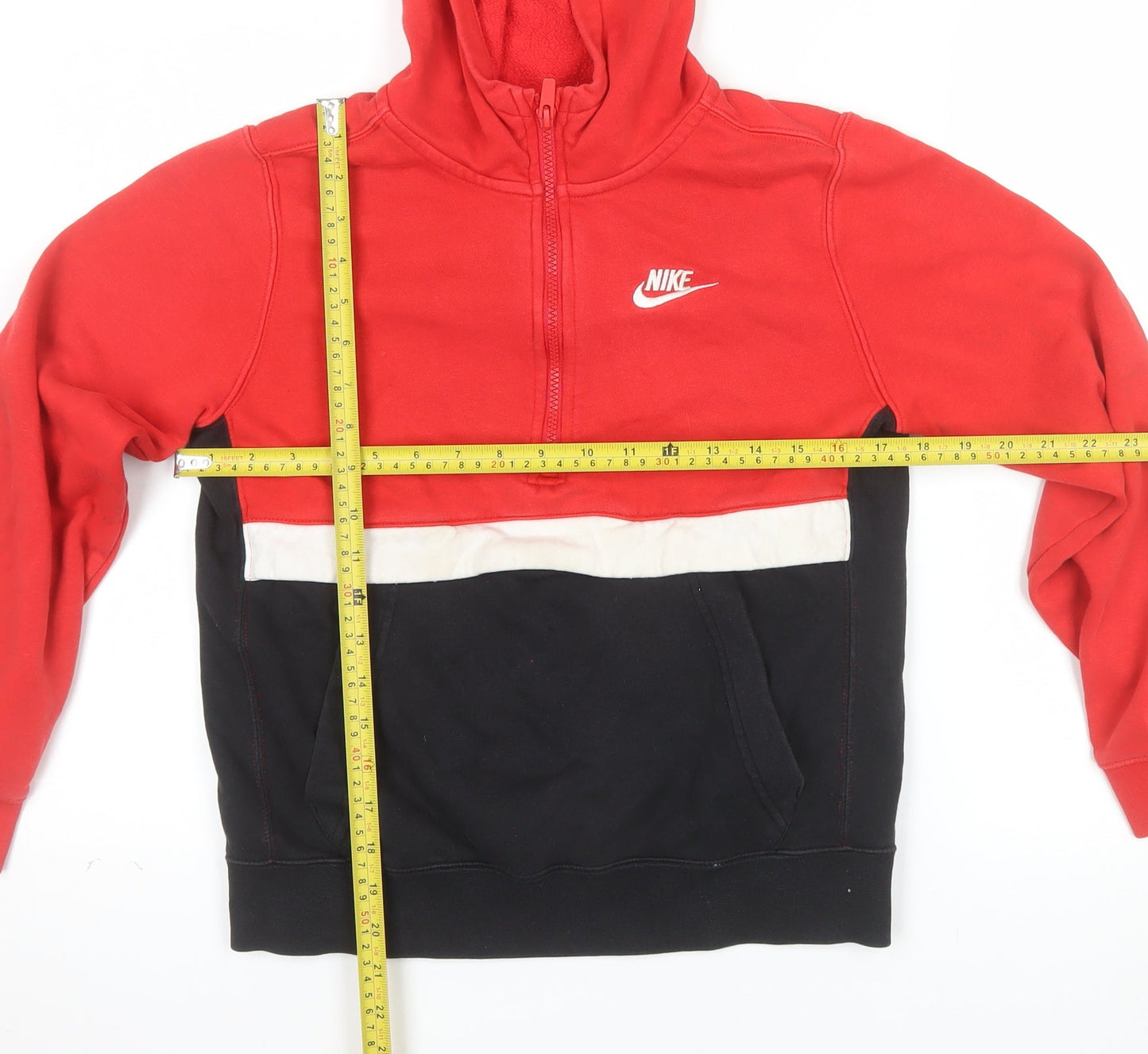 Nike Boys Red Black Colourblock Half Zip Hoodie Size 158cm Standard Fit