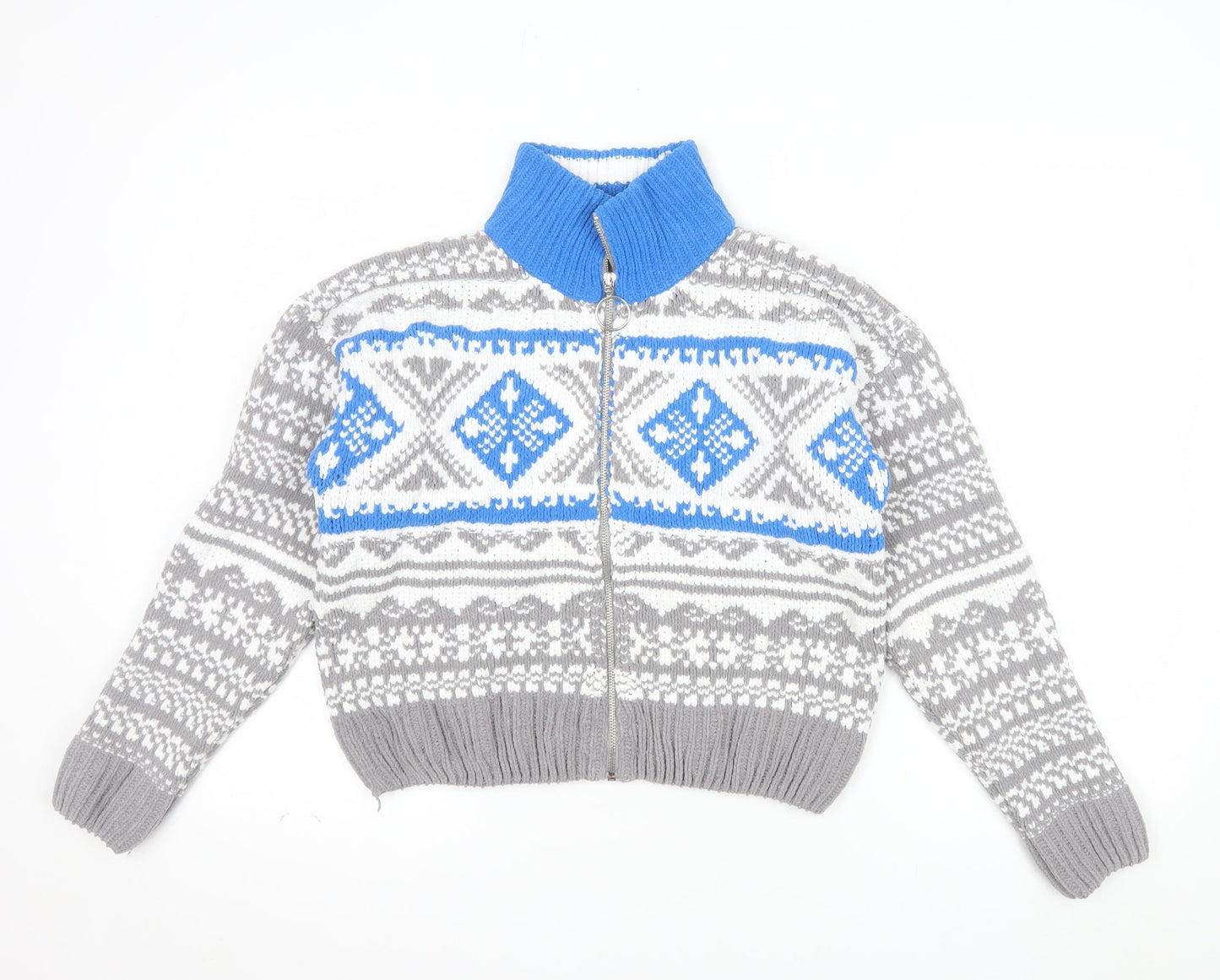 Urban Outfitters Women’s Grey Fair Isle Full Zip Jumper Size S