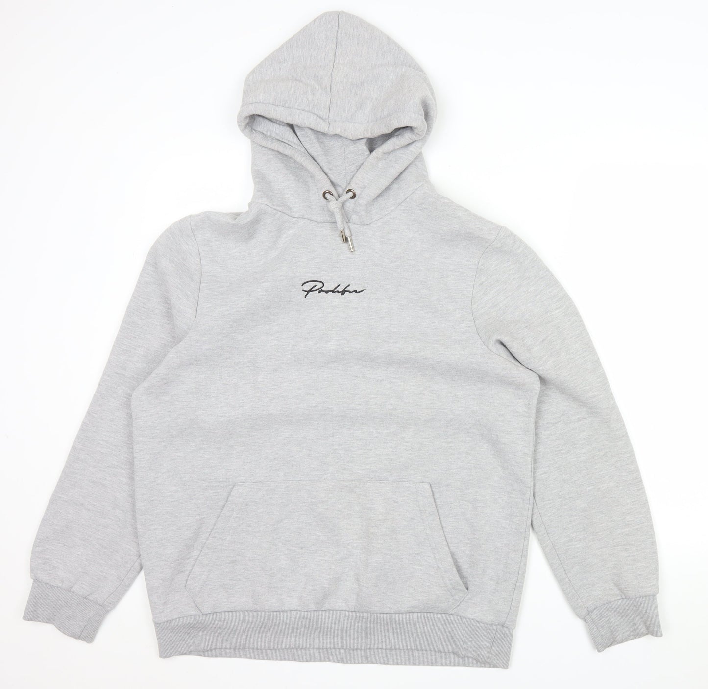 River Island Men's Grey Pullover Hoodie L Logo Fleece