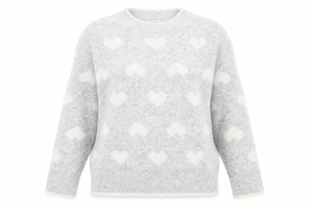 Bluoltre Women's Grey Heart Knit Crew Neck Pullover Jumper Size S