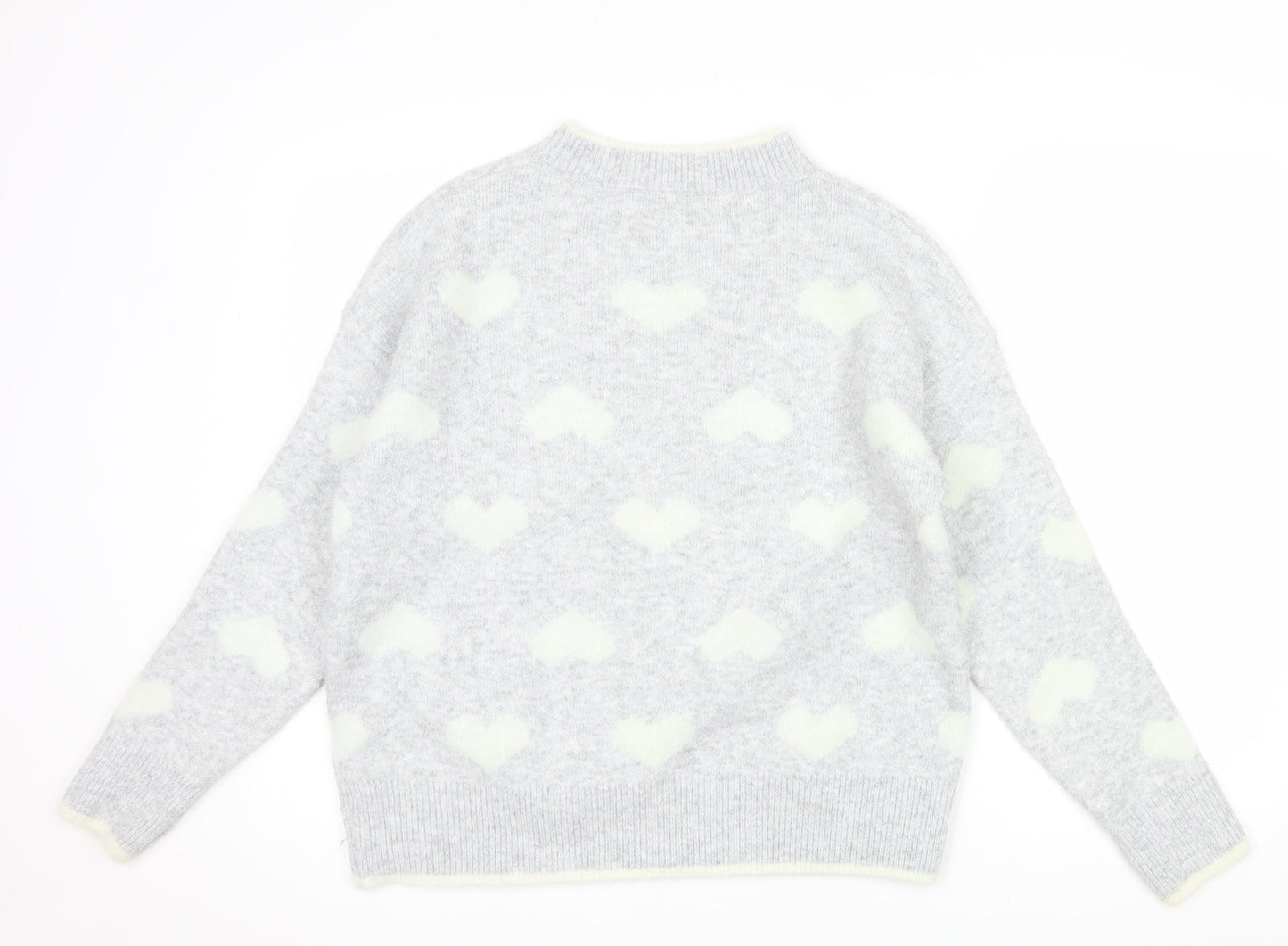 Bluoltre Women's Grey Heart Knit Crew Neck Pullover Jumper Size S