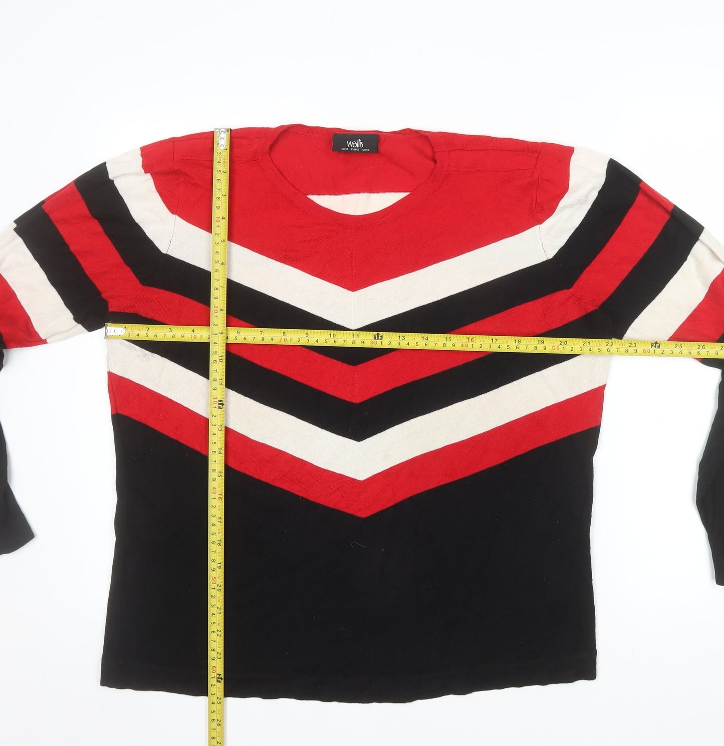Wallis Women Red Black Striped Crew Neck Long Sleeve Pullover Jumper Size 18