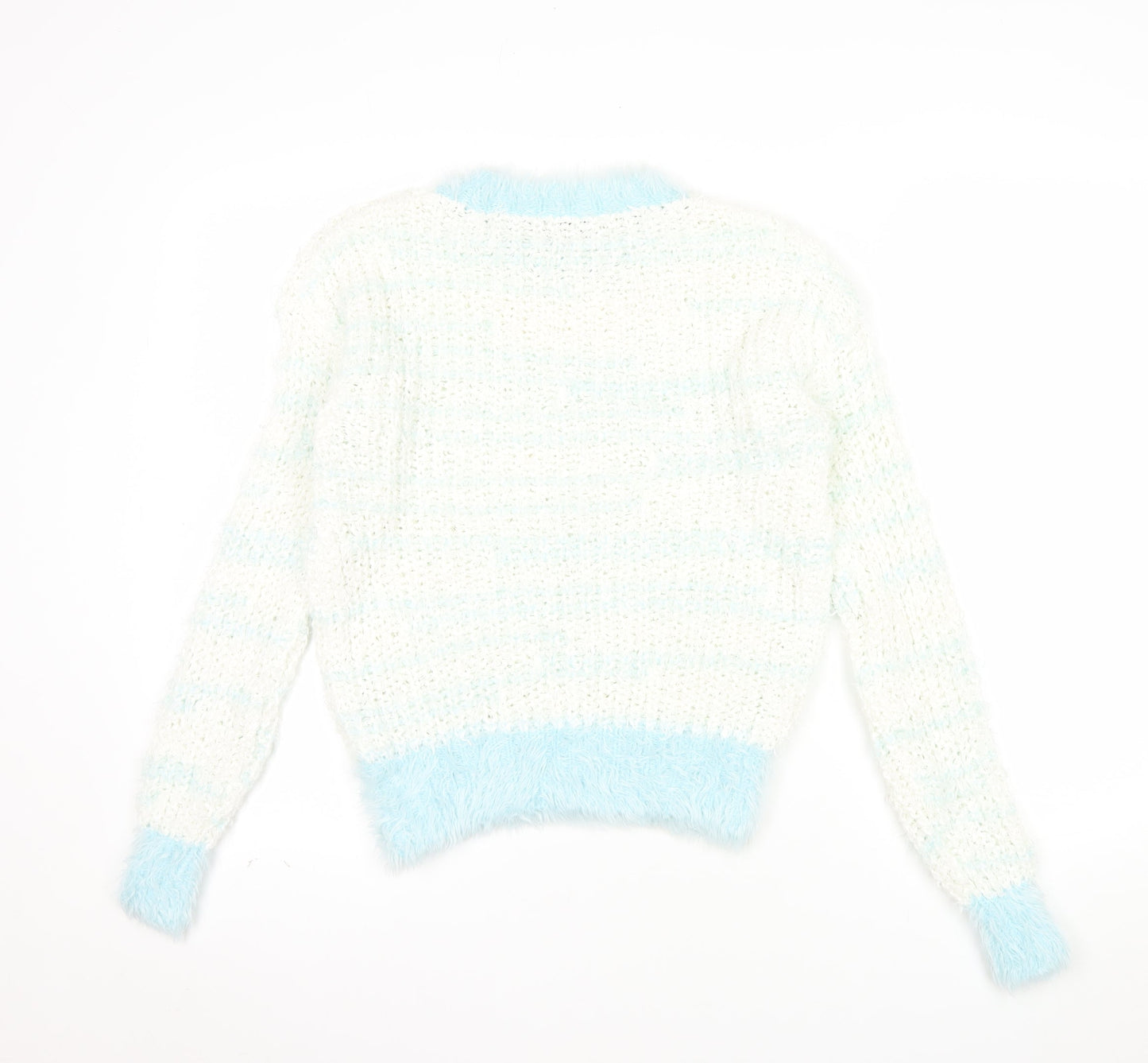 Marks and Spencer Women’s White Blue Chunky Knit Pullover Jumper Size 6
