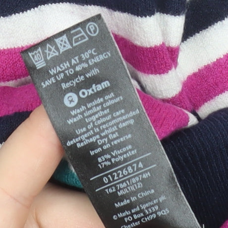 Marks and Spencer Women’s Multicoloured Striped V-Neck Jumper Size 12