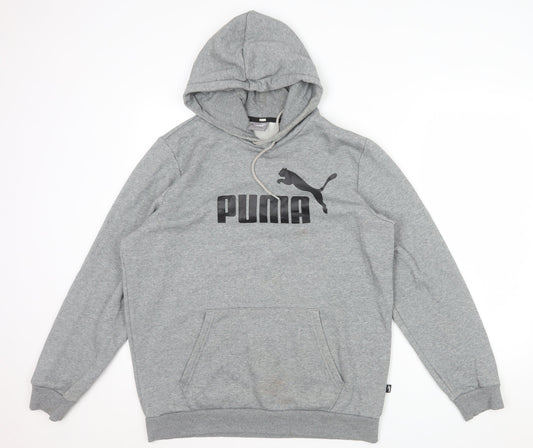 Puma Men's Grey Logo Pullover Hoodie Size M Regular Fit