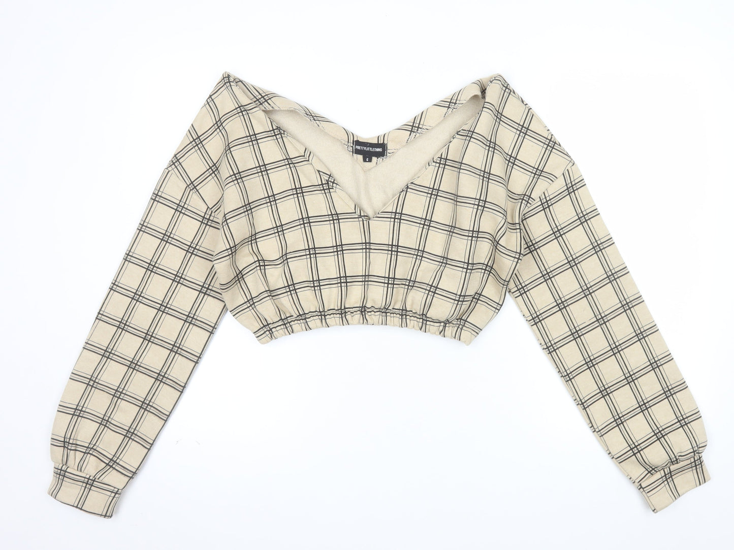 PrettyLittleThing Women Beige Check Pullover Sweatshirt Size 6