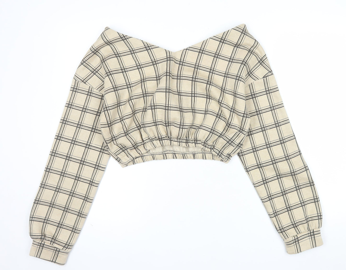 PrettyLittleThing Women Beige Check Pullover Sweatshirt Size 6