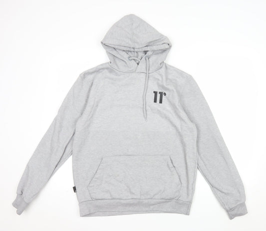 11 Degrees Mens Grey Pullover Hoodie Small Regular Fit