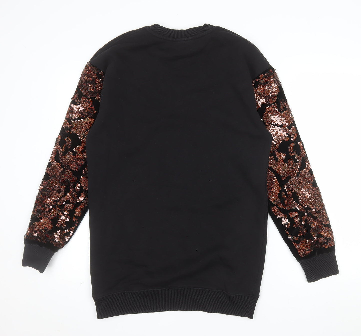 Topshop Womens Black Sequin Sleeve Pullover Sweatshirt UK 8