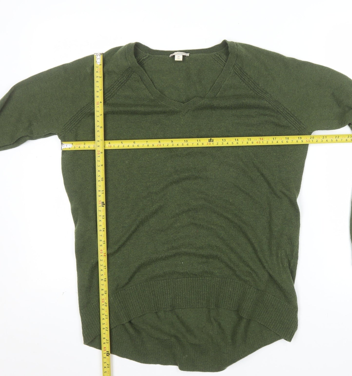 Gap Men's Green V-Neck Wool Blend Pullover Jumper Size S