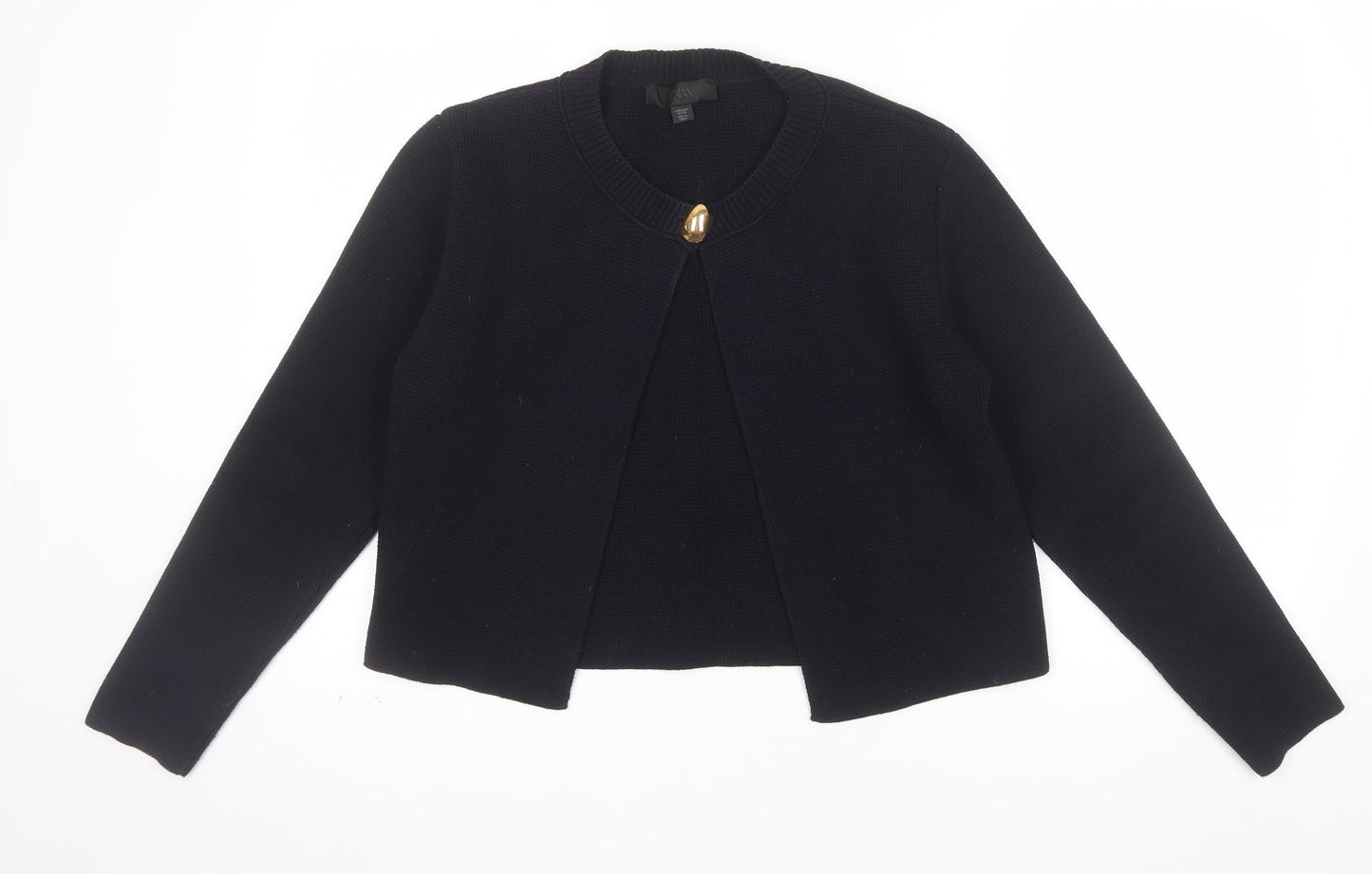 Zara Women’s Black Knit Cardigan M Crew Neck Long Sleeve Classic