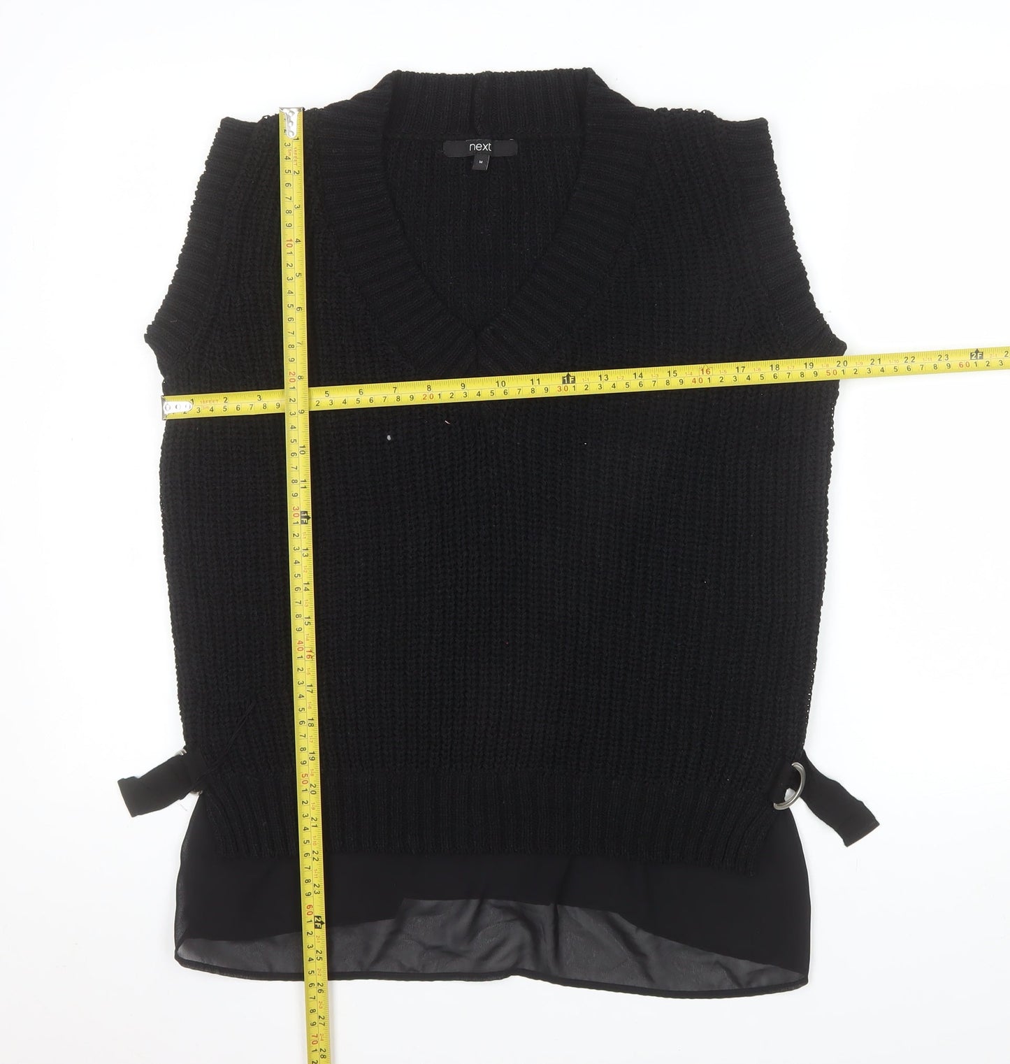 Next Women's Black Chunky V-Neck Knit Sleeveless Vest Jumper Size M