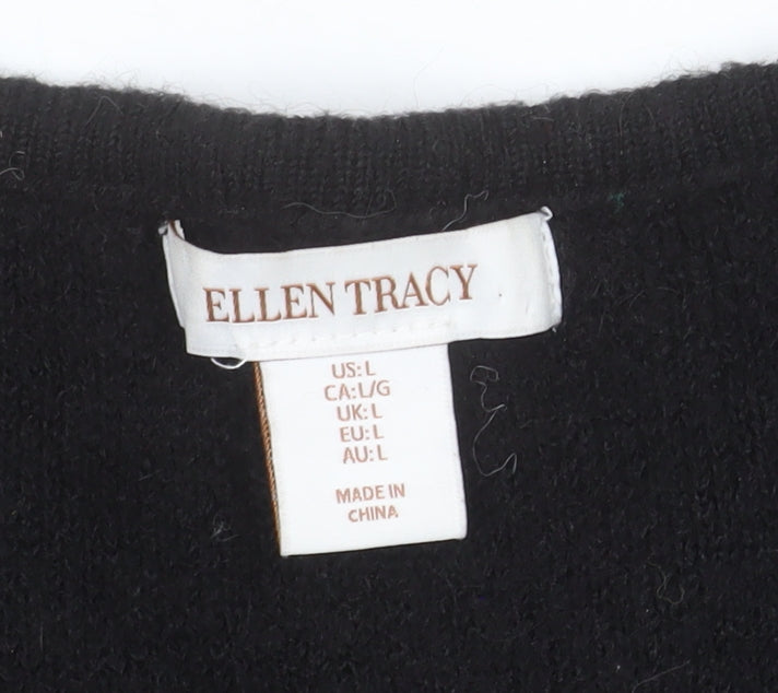 Ellen Tracy Women's Black L Wool Cardigan with Button Detail