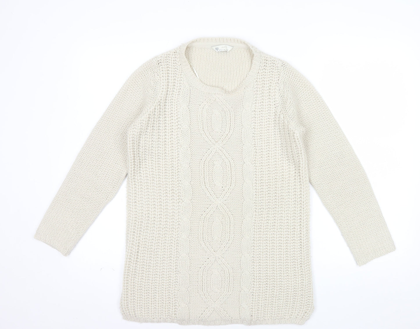 BHS Women’s Ivory Cable Knit Acrylic Jumper Size 8
