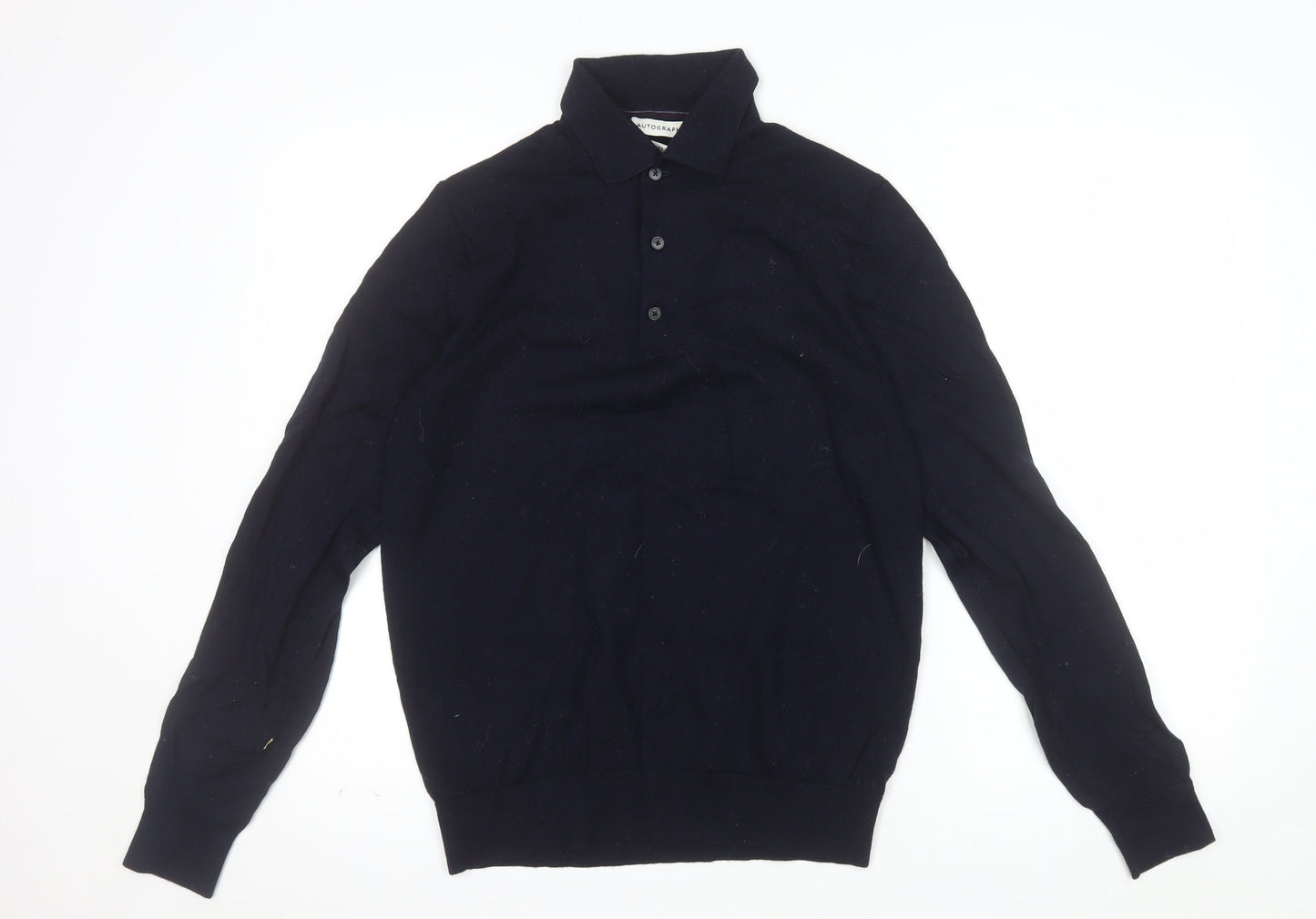 Marks and Spencer Autograph Men's Black Merino Wool Long Sleeve Polo M