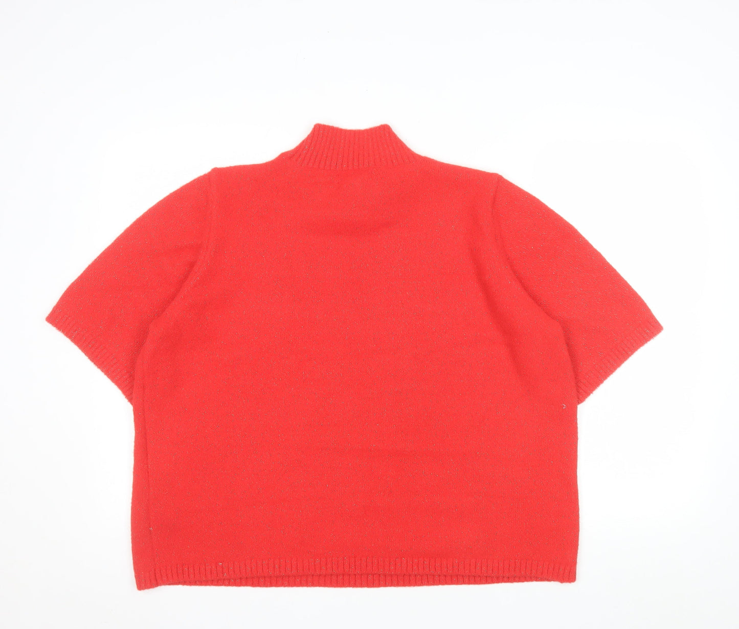 Marks and Spencer Women's Red Mock Neck Short Sleeve Jumper XL