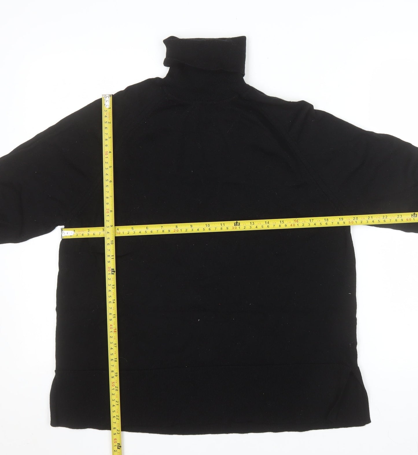 C Mens Black Merino Wool Roll Neck Jumper M Classic Fit