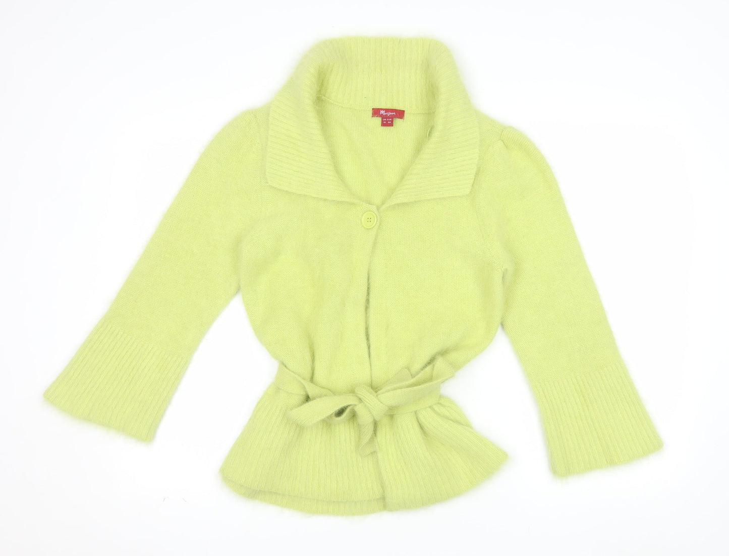Monsoon Women's Green Angora Collared Belted Cardigan Size 10