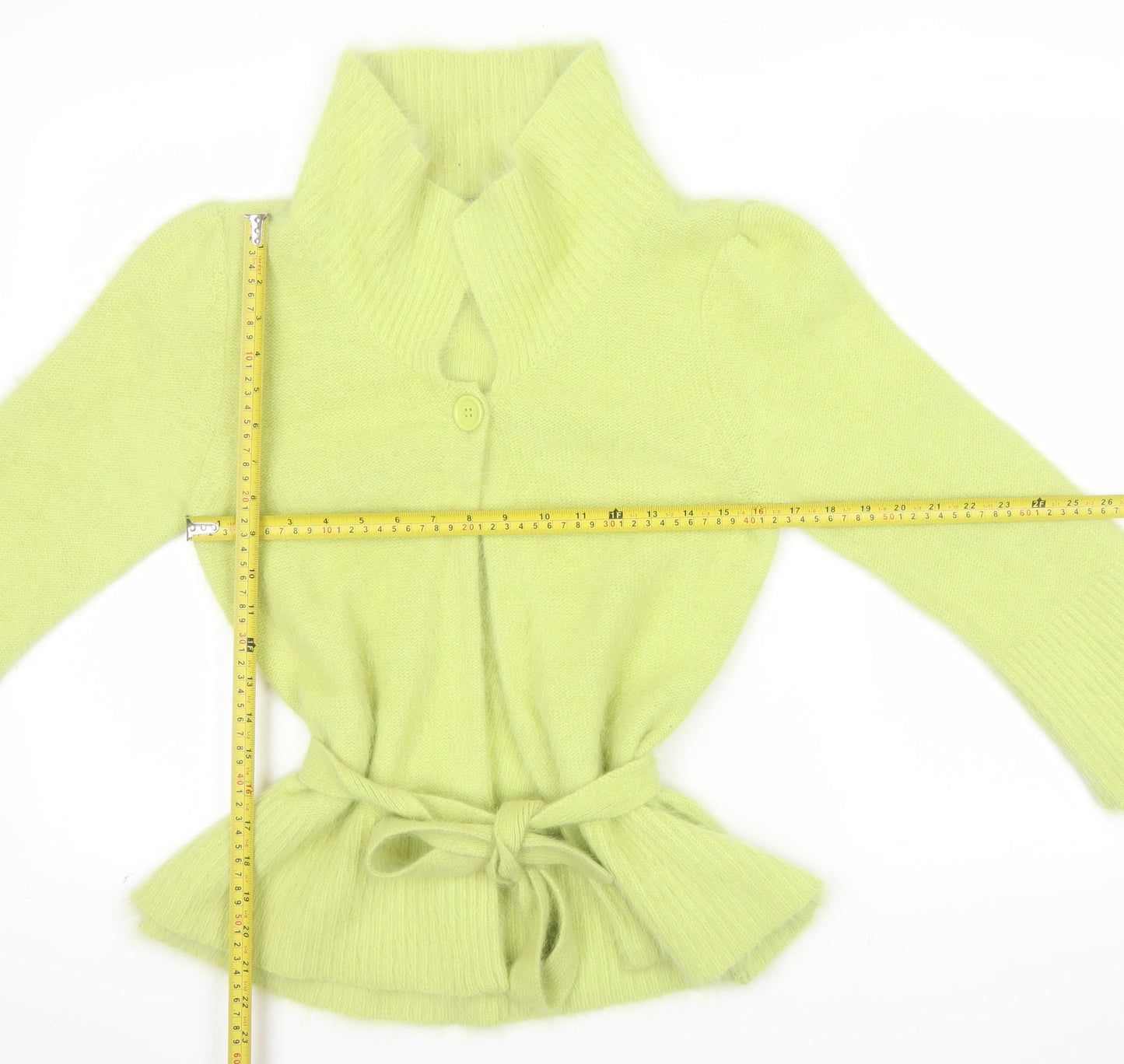 Monsoon Women's Green Angora Collared Belted Cardigan Size 10