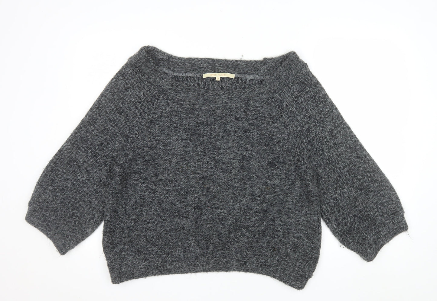 River Island Women Grey Chunky Knit Boat Neck Pullover Jumper Size 12