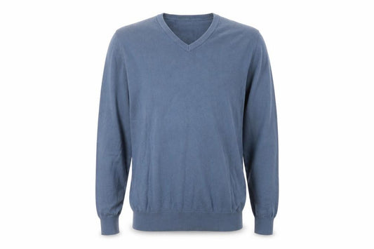 Marks and Spencer Men's Blue XL V-Neck Cotton Pullover Jumper