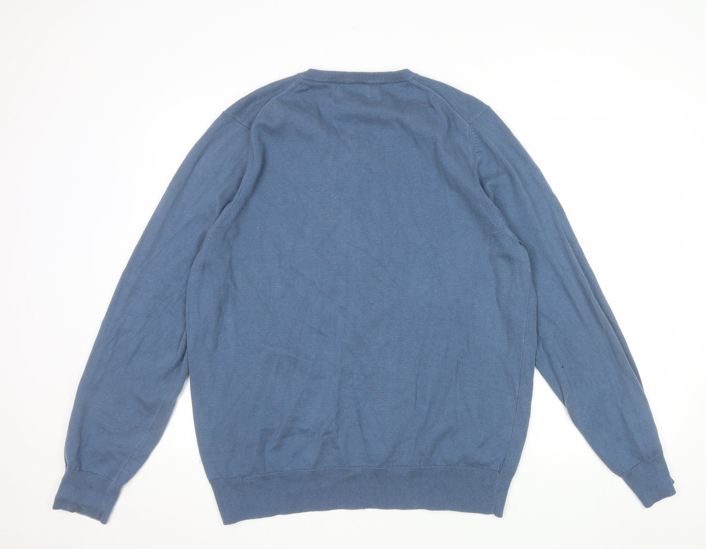 Marks and Spencer Men's Blue XL V-Neck Cotton Pullover Jumper
