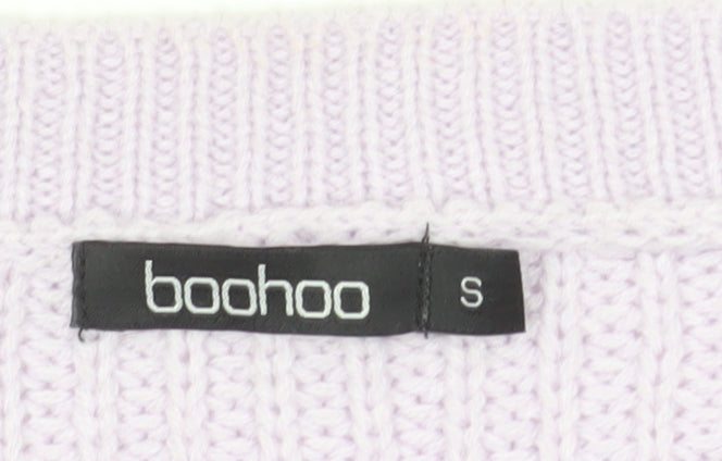 Boohoo Women Lilac Knit Jumper Small Acrylic Long Sleeve Crew Neck