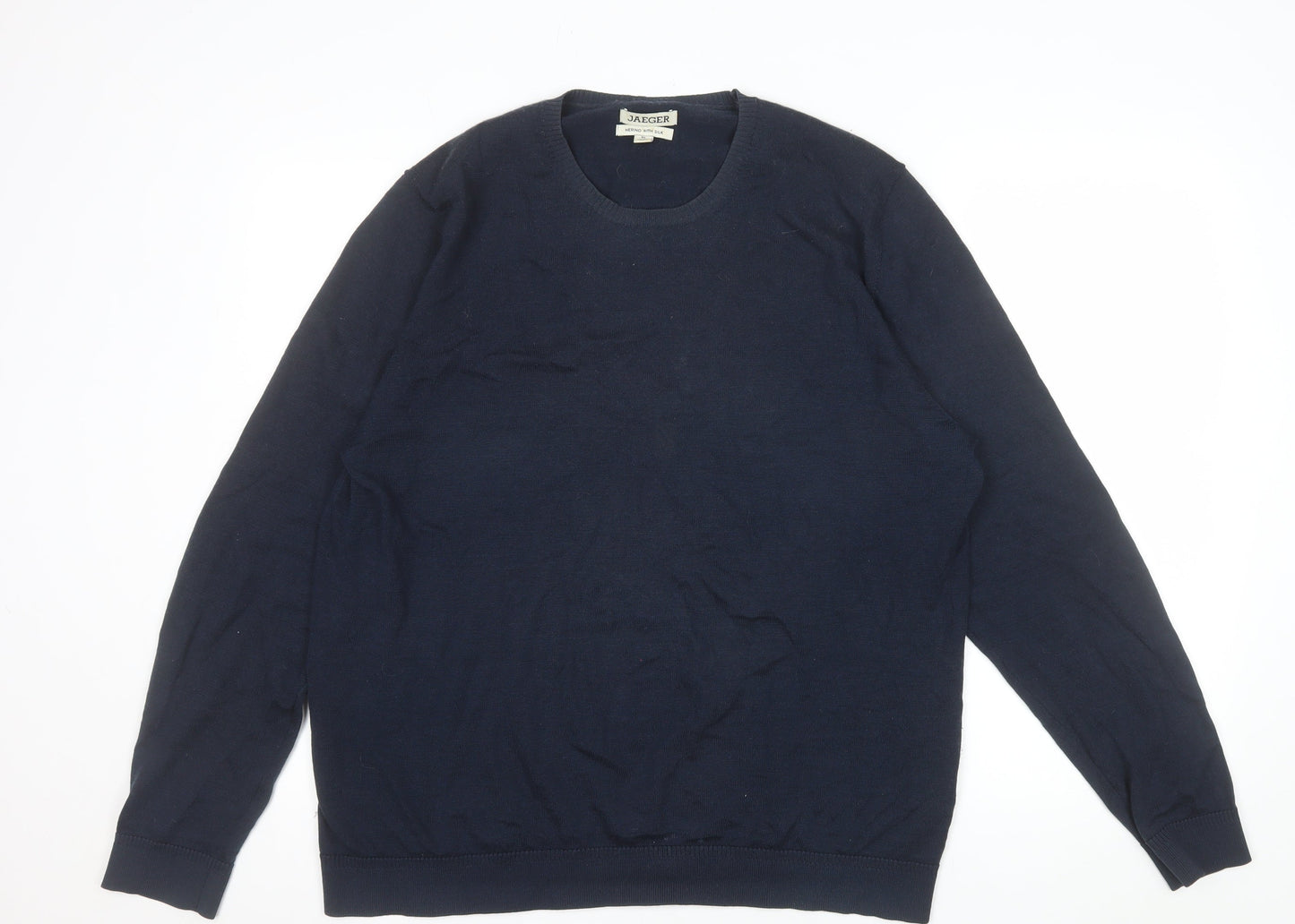 Jaeger Men Blue XL Merino Silk Crew Neck Jumper