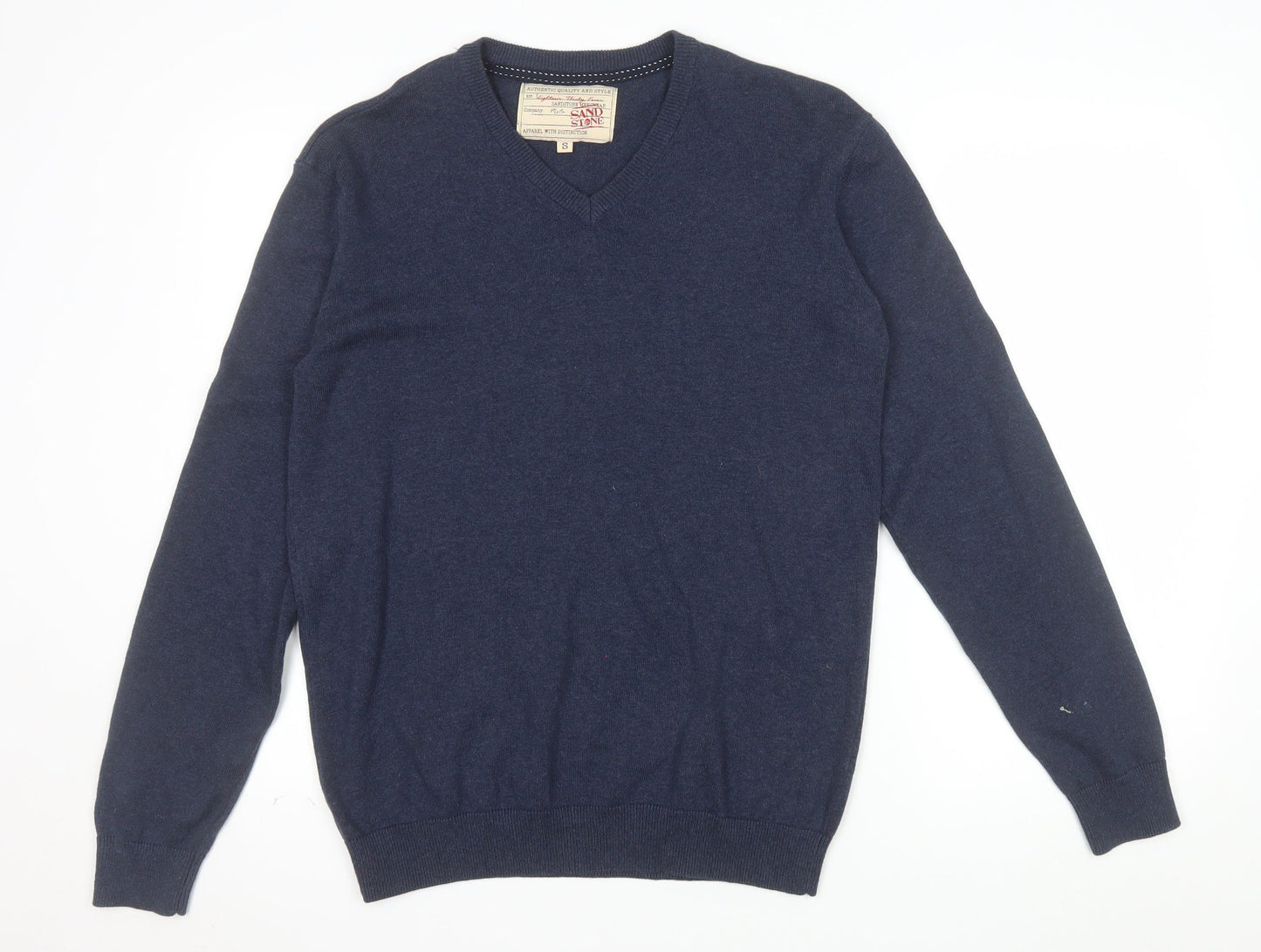 Sandstone Men's Blue Cotton V-Neck Jumper Size S