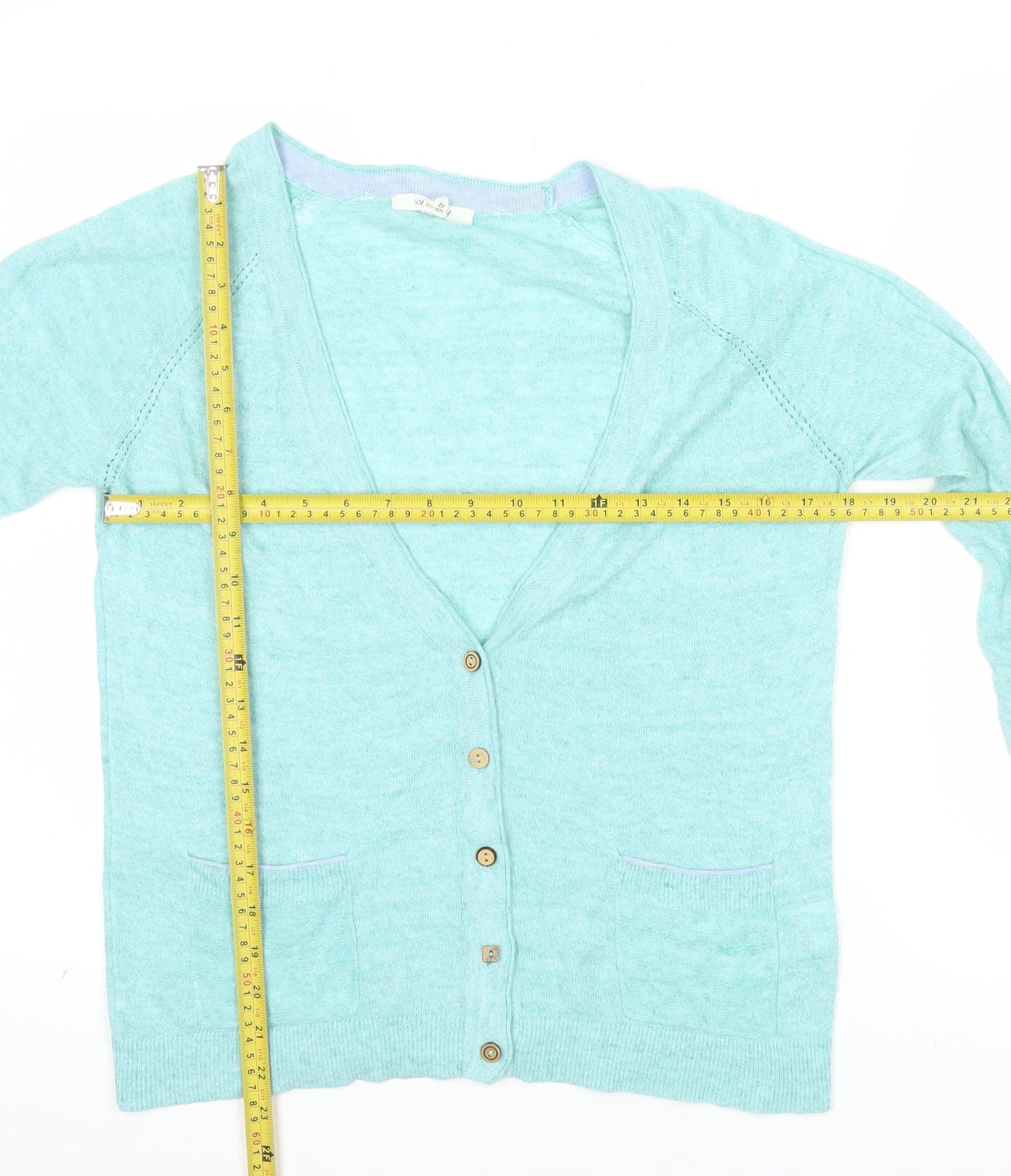 White Stuff Women's Blue Linen Cotton V-Neck Cardigan UK 10
