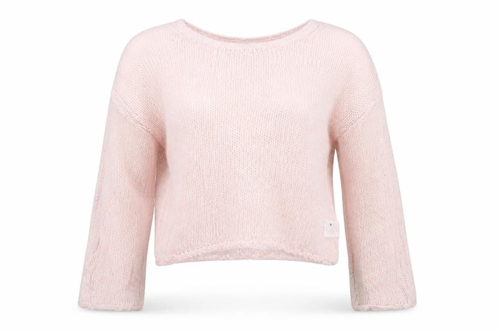 Monki Women Pink Open Knit Crew Neck Relaxed Pullover Jumper XL