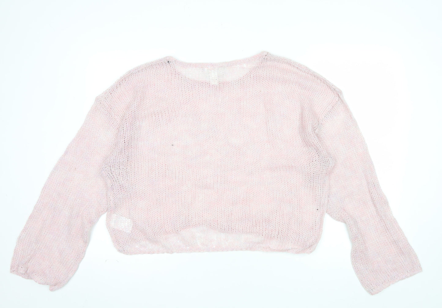 Monki Women Pink Open Knit Crew Neck Relaxed Pullover Jumper XL