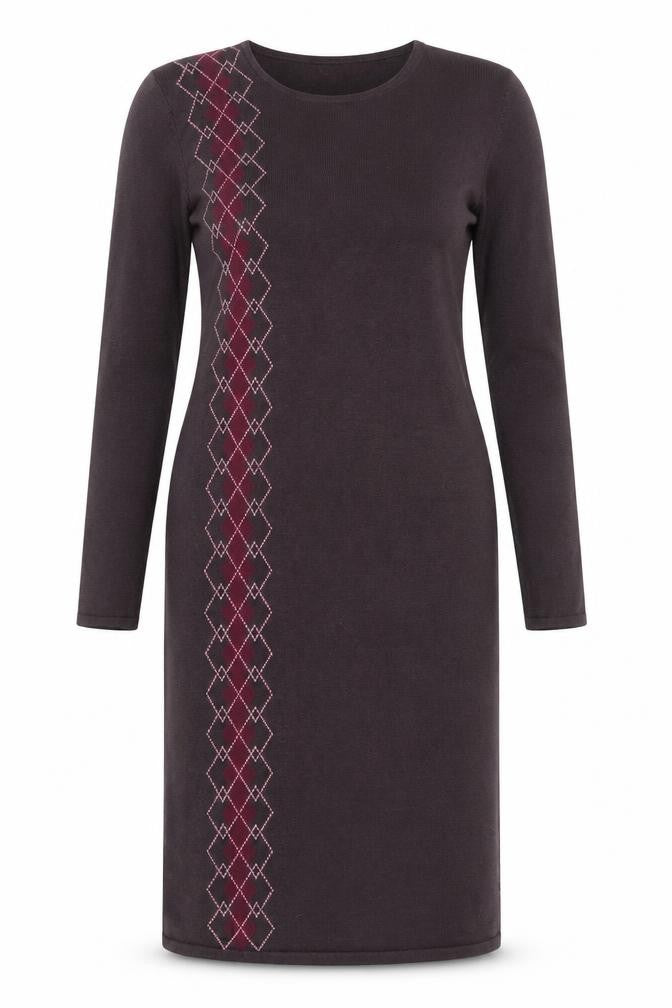 Blunauta Women Brown Argyle Knit Silk Cashmere Bodycon Dress M