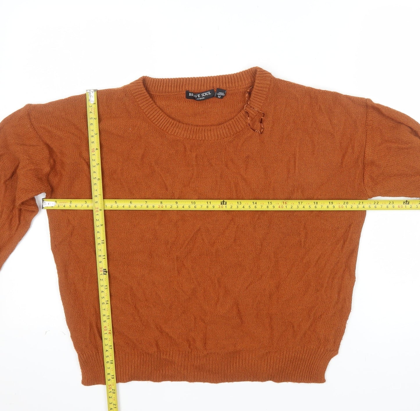 Brave Soul Men's Brown Crew Neck Acrylic Jumper Size M
