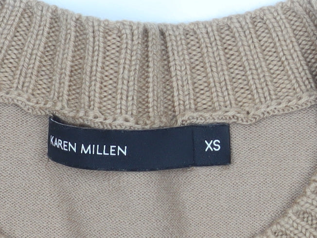 Karen Millen Women's Beige Cable-Knit Crew Neck Jumper XS