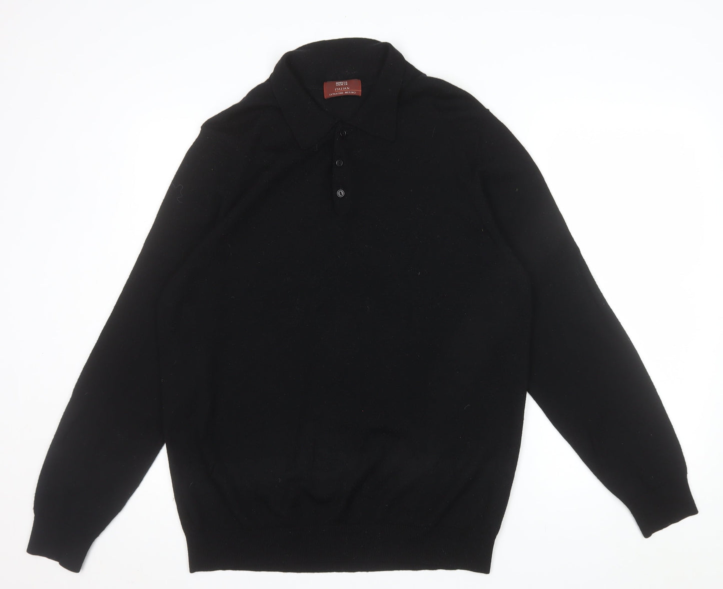 Marks and Spencer Men's Black Merino Wool Henley Jumper L