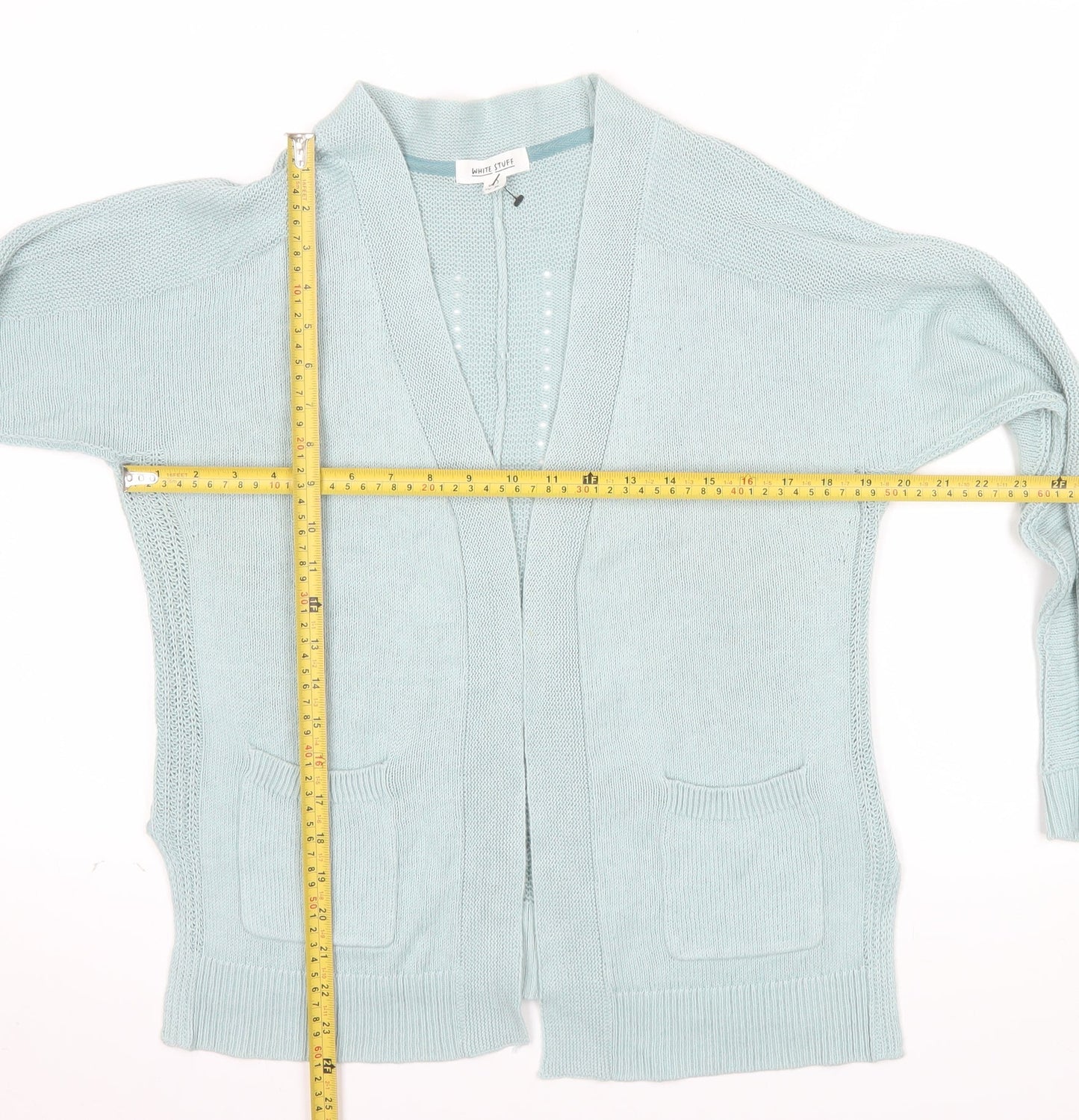 White Stuff Women's Blue Cotton Linen Open Knit Cardigan UK 8